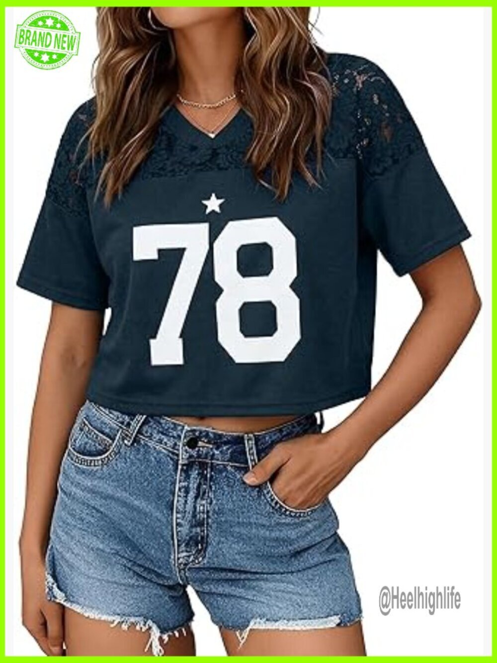 Oversized Mesh Lace V-Neck Jersey T-Shirt with Number Graphic Streetwear